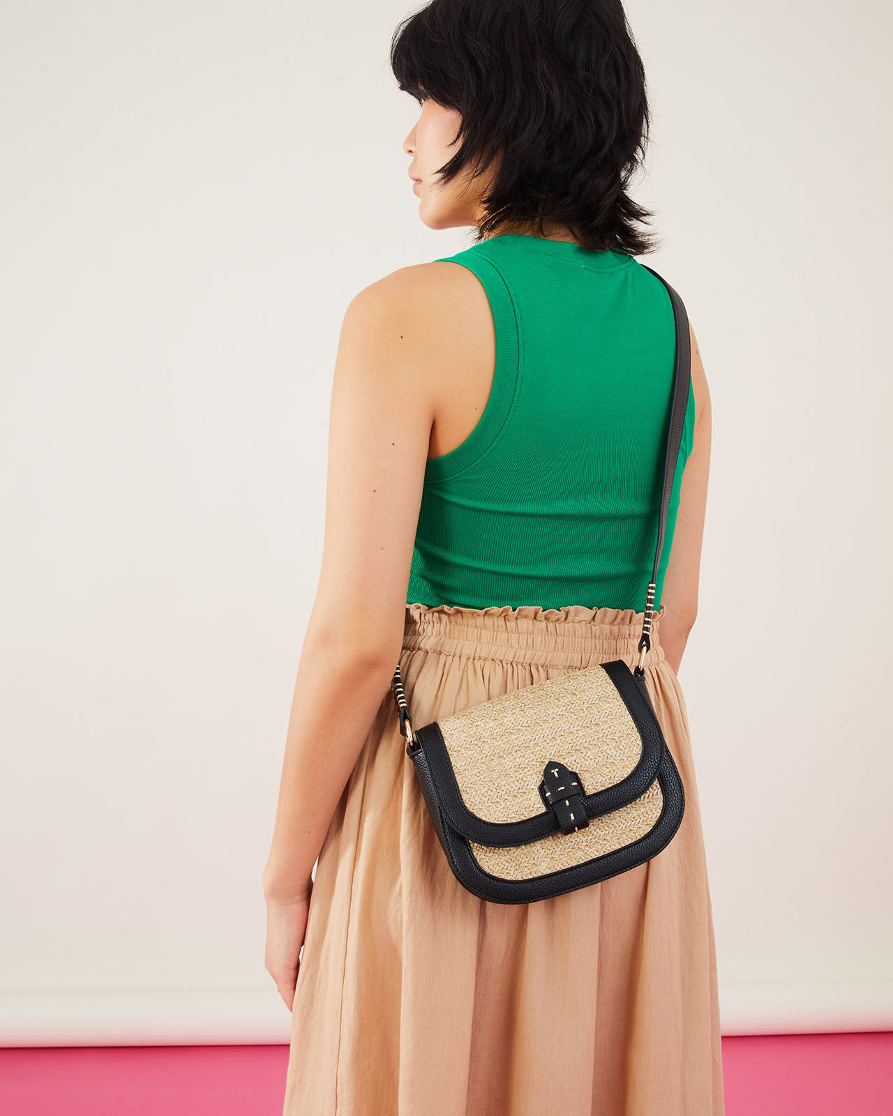 Raffia Flap Cross-Body Bag Black | Festival Edit