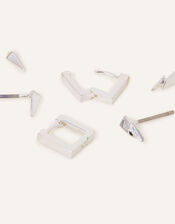 Sterling Silver-Plated Lightning Bolt Earrings Set of Three, , large