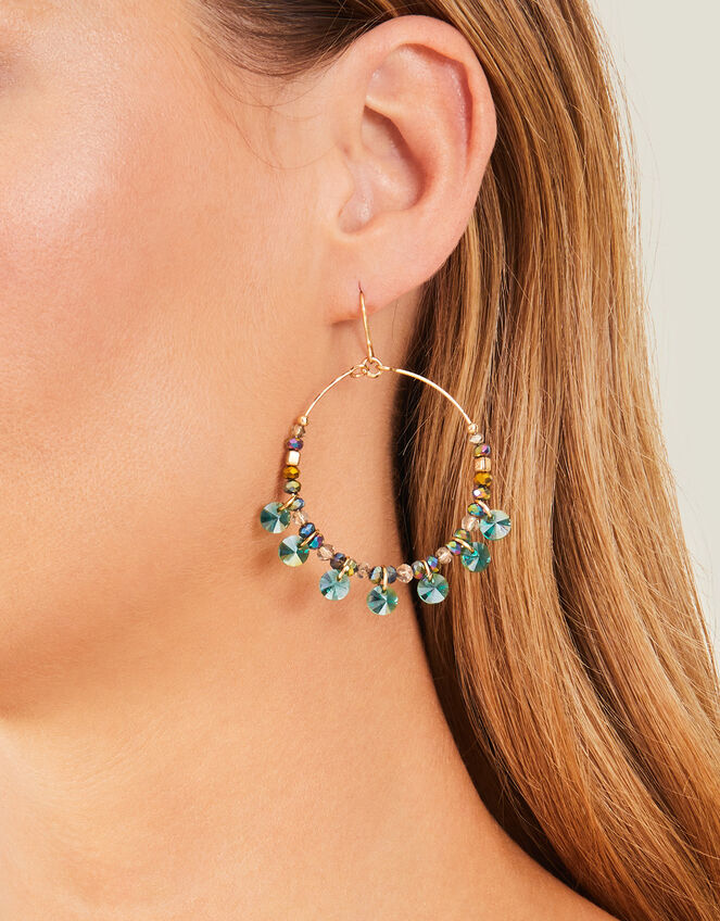 Large Gem Drop Hoop Earrings , , large