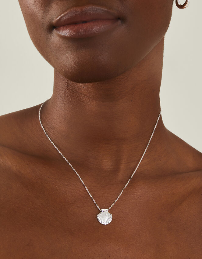 Sterling Silver-Plated Shell Necklace, , large