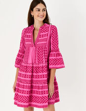Jacquard Flute Sleeve Dress , Pink (PINK), large