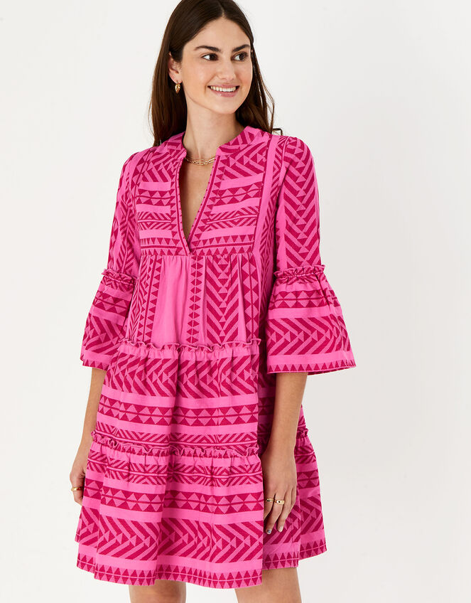 Jacquard Flute Sleeve Dress , Pink (PINK), large