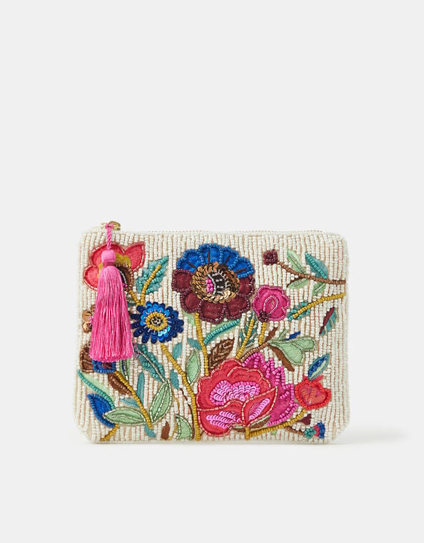 Floral Beaded Pouch, , large