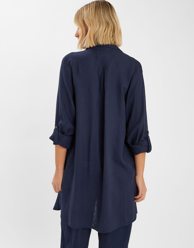 Long Sleeve Beach Cover Up Shirt, Blue (NAVY), large