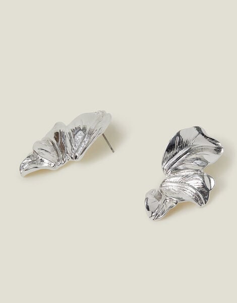 Layered Leaf Drop Earrings Silver, , large