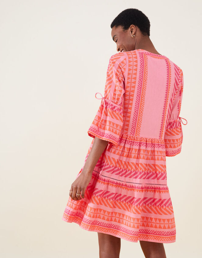 Print Jacquard Flute Sleeve Dress, Pink (PINK), large