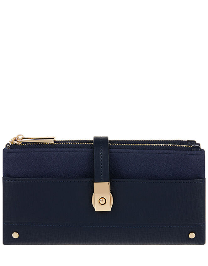 Push-Lock Faux Leather Wallet, Blue (NAVY), large