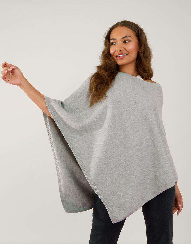 Knit Poncho, Grey (GREY), large