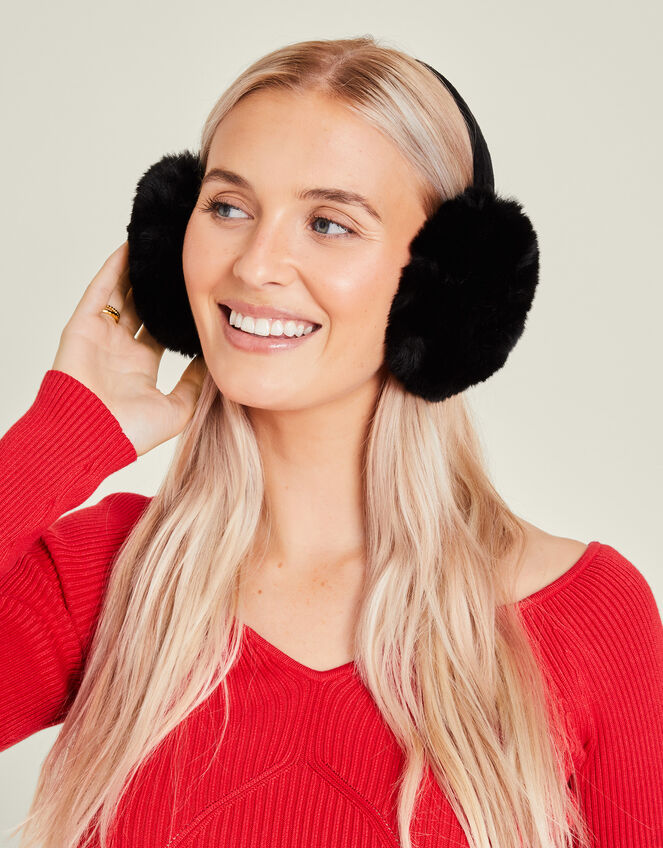 Faux Fur Earmuffs, Black (BLACK), large