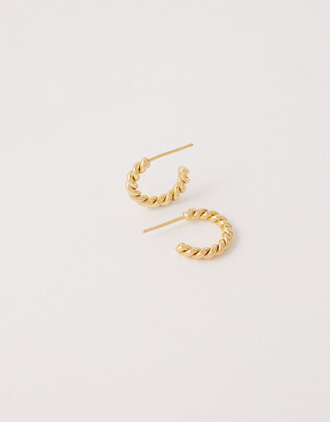 Gold-Plated Twist Mini Hoops, , large