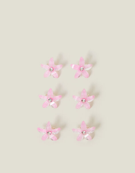 6-Pack Girls Mini Gem Flower Hair Clips, , large