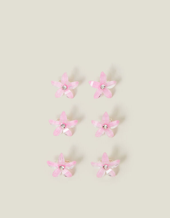6-Pack Girls Mini Gem Flower Hair Clips, , large
