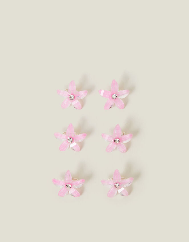 6-Pack Girls Mini Gem Flower Hair Clips, , large