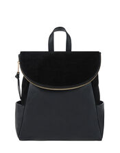 Isabel Zip Flap Leather Backpack, Black (BLACK), large