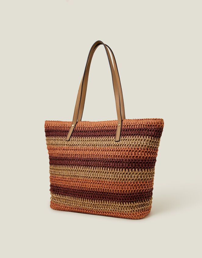 Stripe Raffia Shoulder Bag, , large