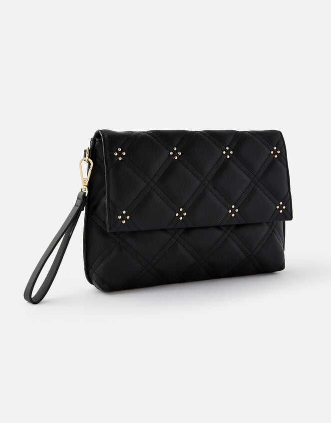 Stud Quilted Clutch , Black (BLACK), large