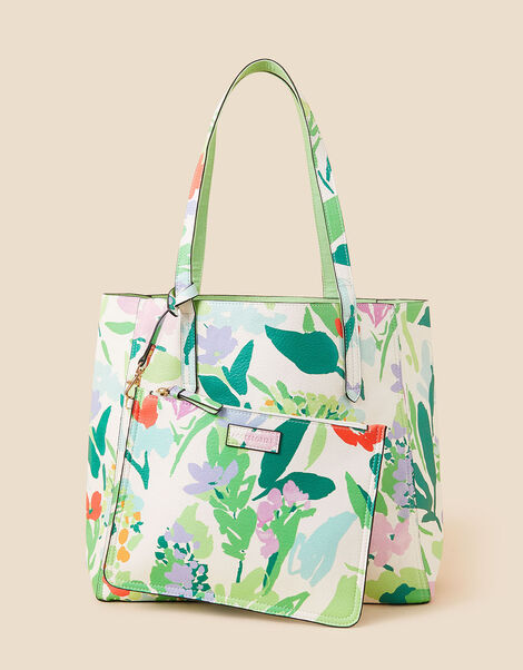 Floral Printed Shopper with Pouch, , large