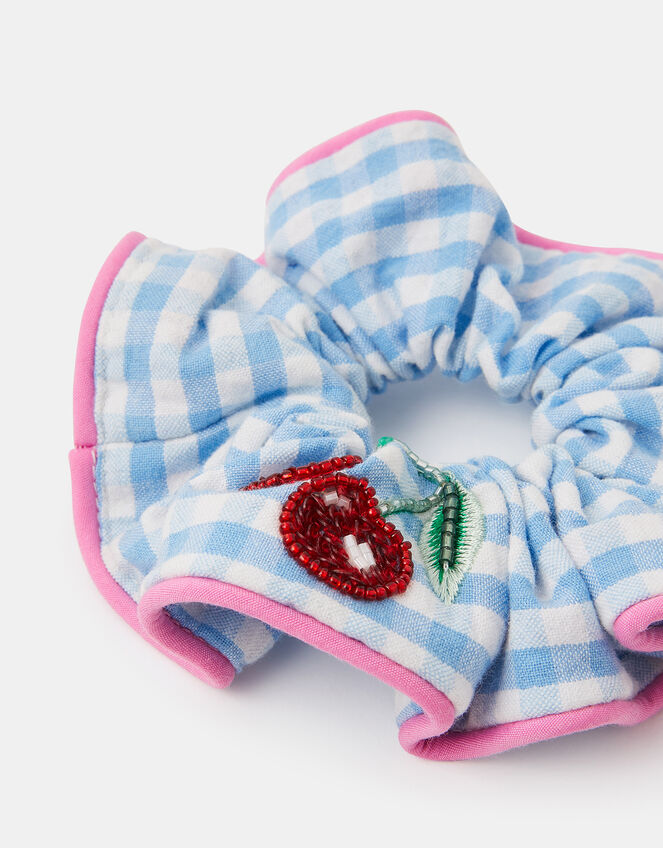Girls Cherry Gingham Hair Scrunchie, , large