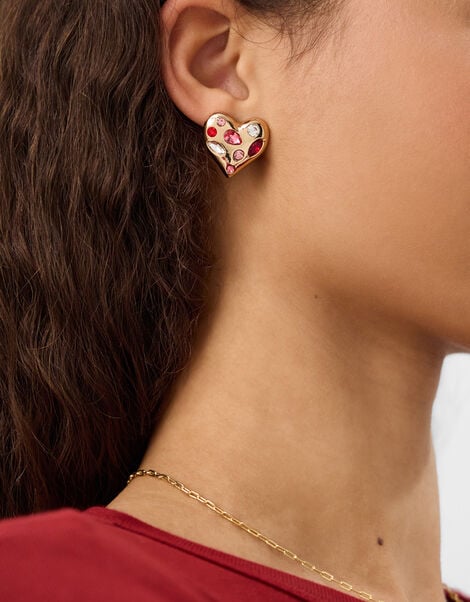 Gemstone Heart Stud Earrings, , large