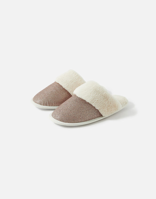 Glitter Fluffy Mule Slippers, Mink (MINK), large