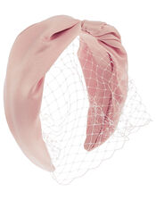 Taylor Satin Headband with Veil, Pink (PALE PINK), large