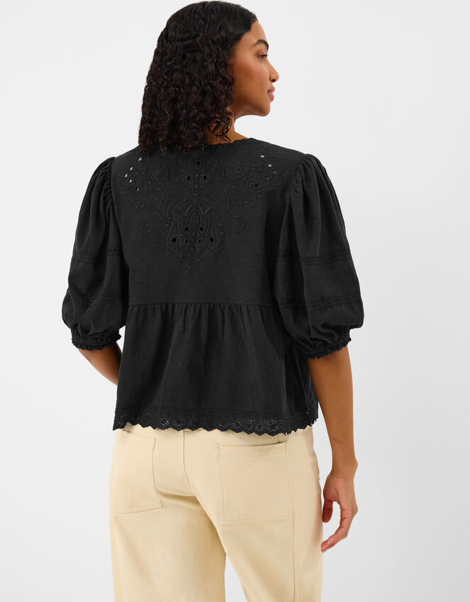 Puff Sleeve Tie Front Blouse, Black (BLACK), large
