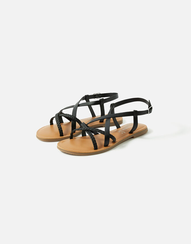 Tuscan Leather Plaited Sandals, Black (BLACK), large
