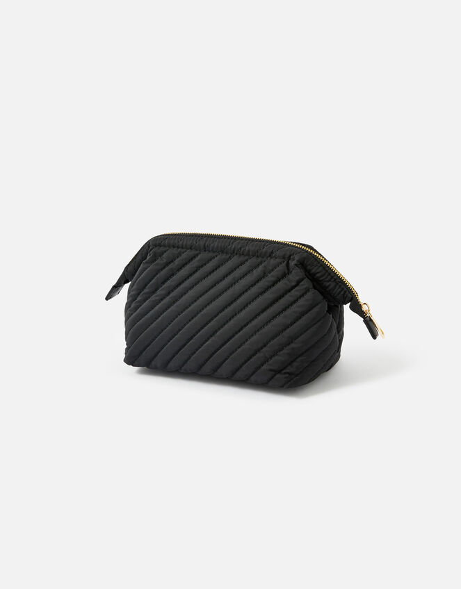 Quilted Wash Bag with Recycled Fabric, Black (BLACK), large