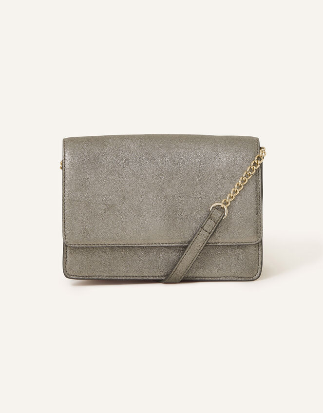 Glittery Leather Cross-Body Bag, Gold (GOLD), large
