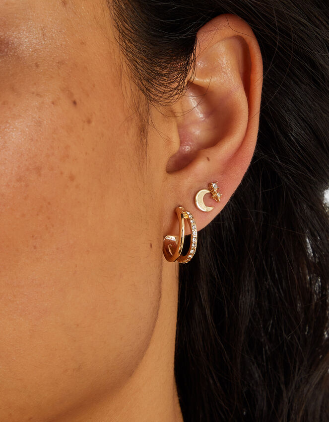 6-Pack Starry Night Stud and Hoop Earrings Gold, , large