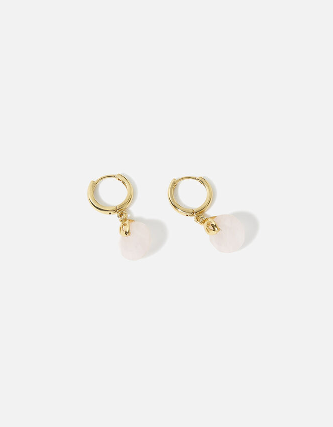 14ct Gold-Plated Rose Quartz Circle Huggie Hoops, , large