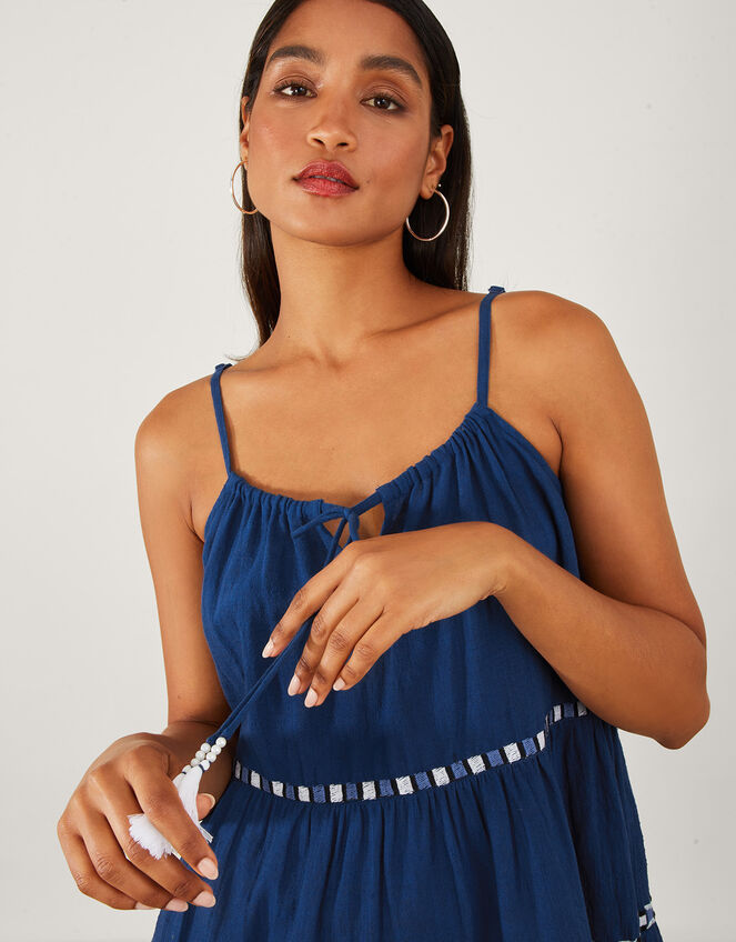 Geometric Tiered Beach Dress, Blue (BLUE), large