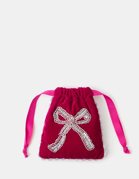 Embellished Bow Drawstring Bag, , large