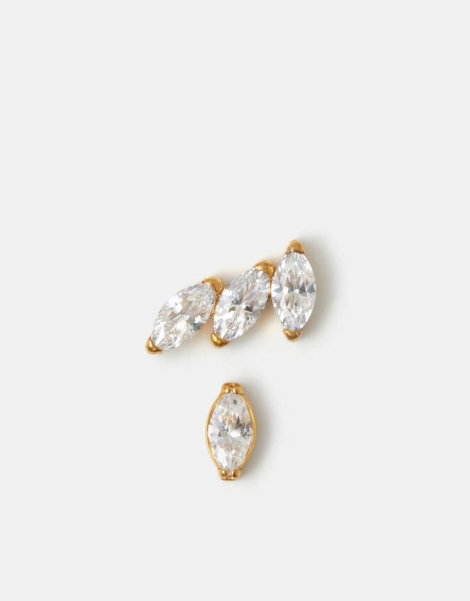 2-Pack 14ct Gold-Plated Titanium Marquise Flatback Studs, , large