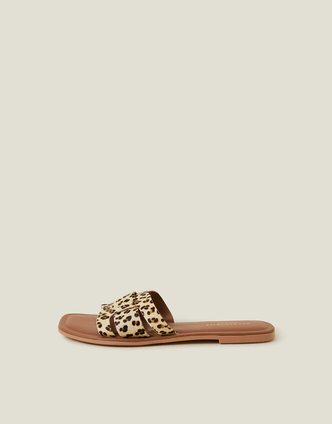 Cut-Out Leopard Print Slide Sandals, Leopard (LEOPARD), large