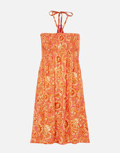 Paisley Print Bandeau Dress, Orange (RUST), large