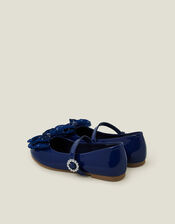 Girls Patent Bow Ballet Flats, Blue (NAVY), large