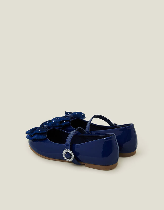 Girls Patent Bow Ballet Flats, Blue (NAVY), large