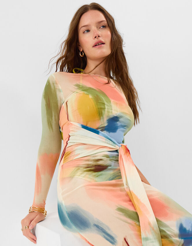 Watercolour Mesh Maxi Dress, Multi (BRIGHTS MULTI), large