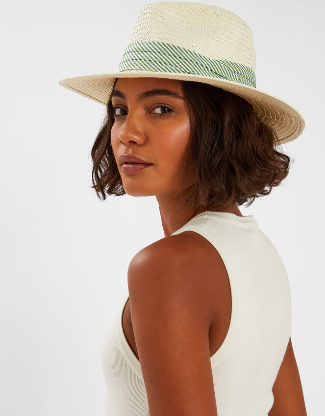 Stripe Band Fedora Hat, , large