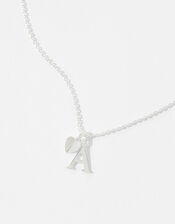 Sterling Silver Heart Initial Necklace - A, , large