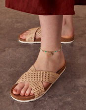 Beaded Coin Charm Anklet, , large