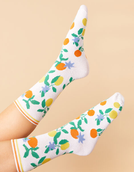 Orange and Lemon Print Socks, , large