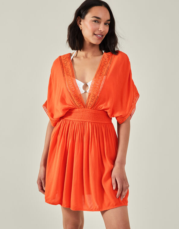 Short Embroidered Kaftan, Orange (ORANGE), large