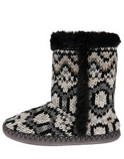 Fairisle Knit Slipper Boots, Black (BLACK/WHITE), large