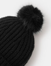 Faux Fur Bobble Beanie Hat, , large