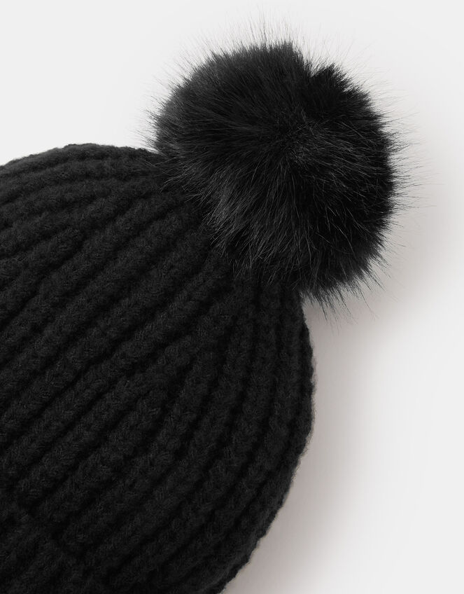 Faux Fur Bobble Beanie Hat, , large