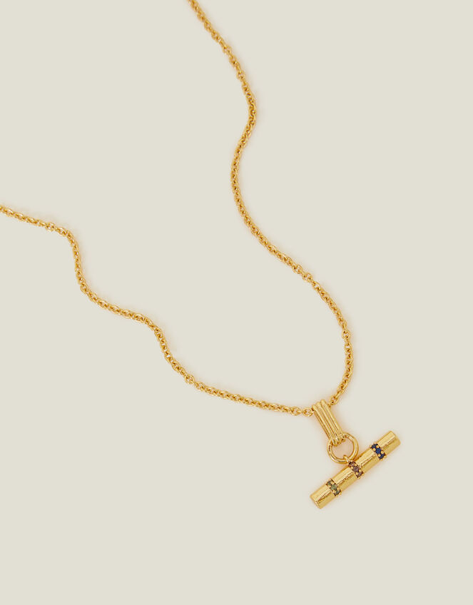 14ct Gold-Plated T-Bar Necklace, , large