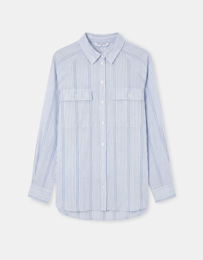 Stripe Cotton Shirt, Blue (BLUE), large