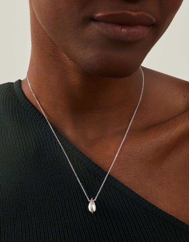 Sterling Silver-Plated Teardrop Pearl Pendant Necklace, , large